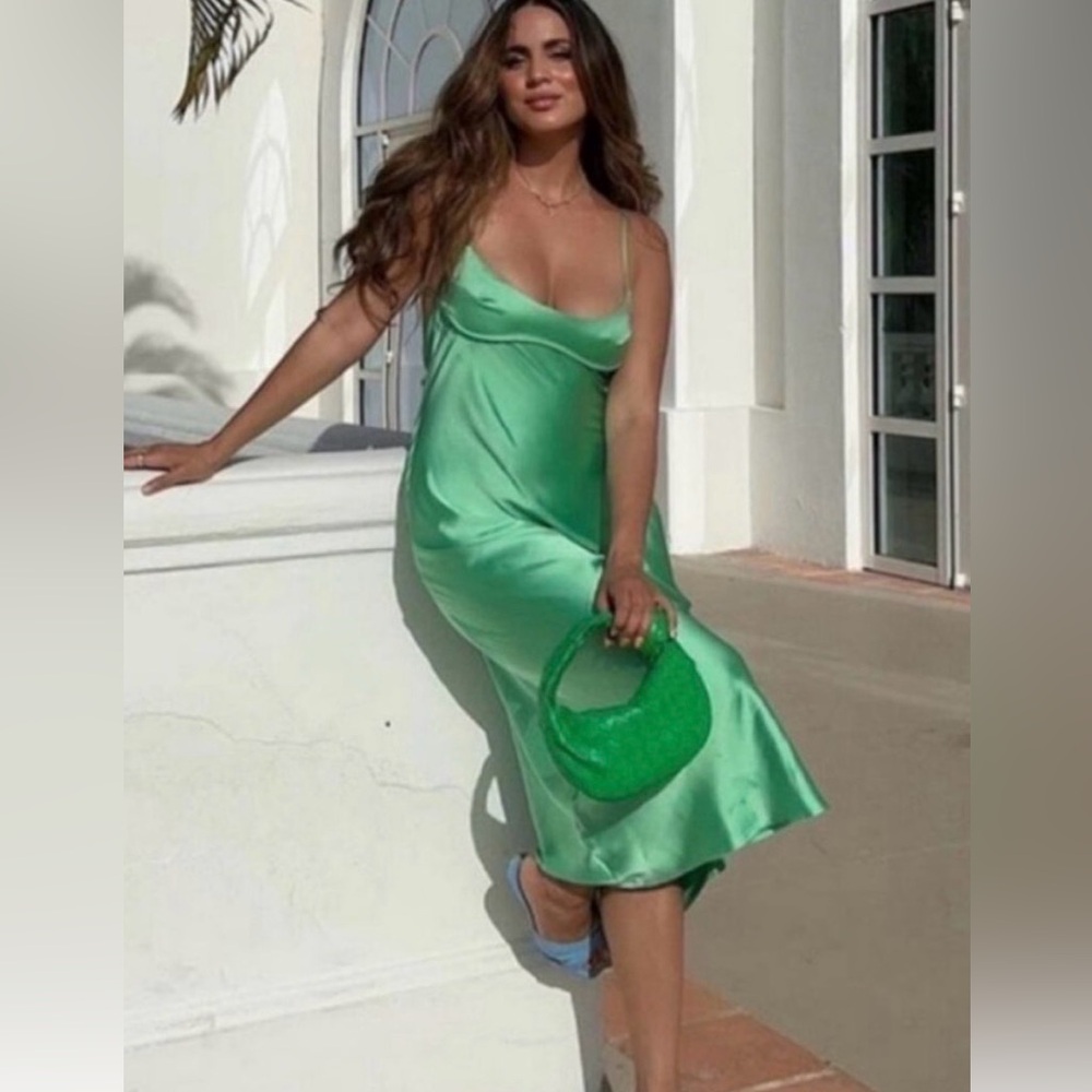 NWT Zara Green Satin Slip Dress- XXL